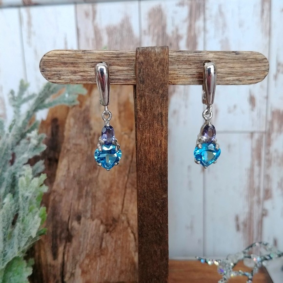 The Girl With Kaleidoscope Eyes Jewelry - Heart Shape Topaz & Iolite Earrings